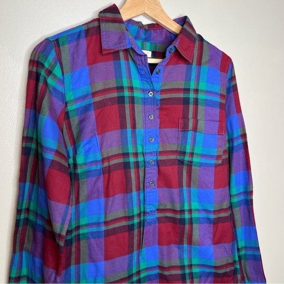 J. Crew Half Button Multi Color Plaid Checkered Long Sleeve Shirt Size Small - Picture 2 of 9